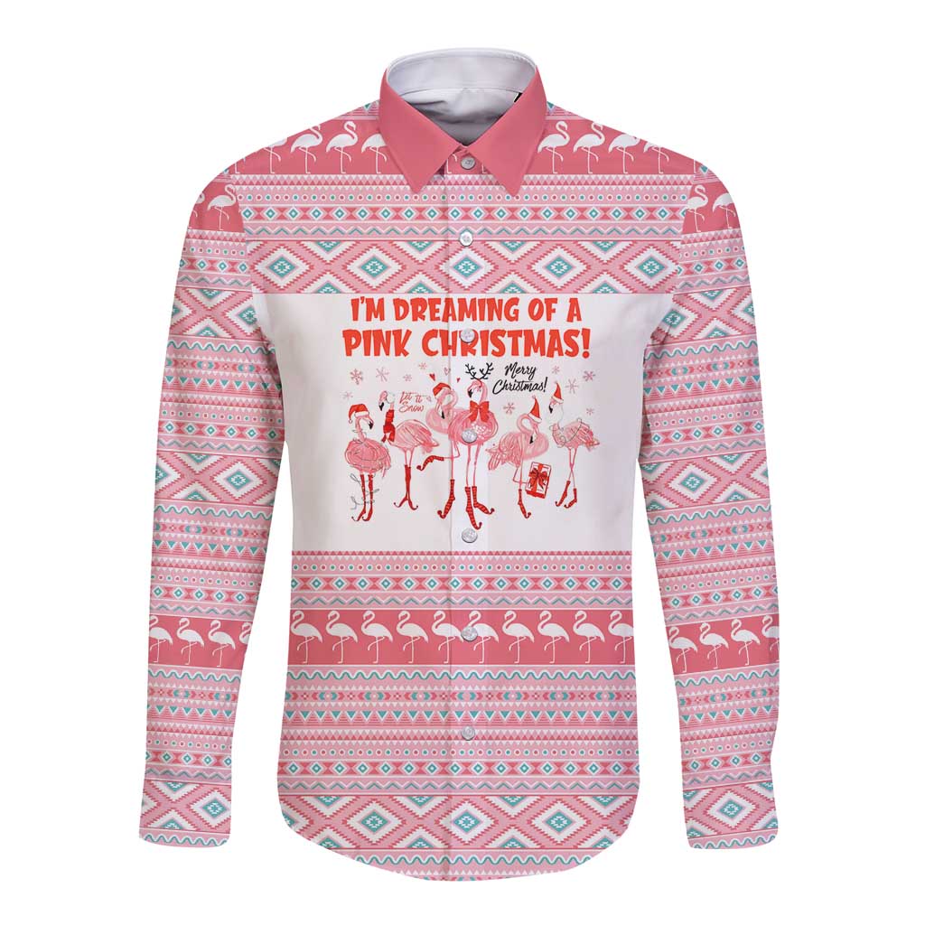 I'm Dreaming Of A Pink Christmas Flamingo Christmas Christmas Long Sleeve Button Shirt Xmas Holiday Patterns - Wonder Print Shop