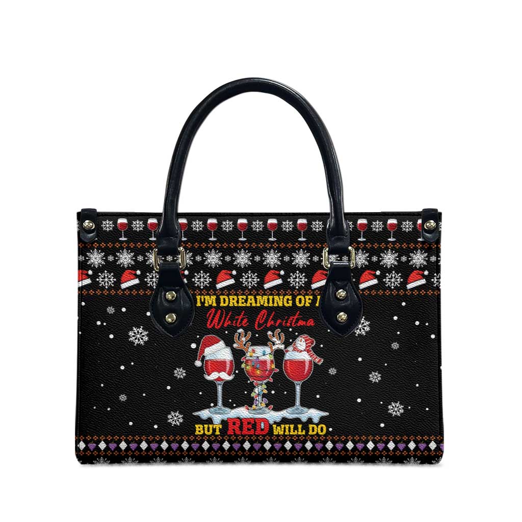 Wine Red Christmas Christmas Christmas Leather Bag Xmas Holiday Patterns - Wonder Print Shop