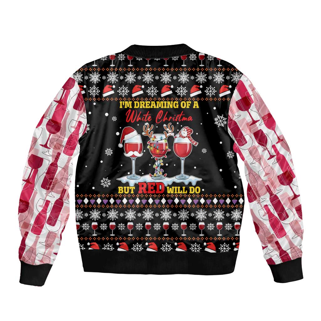 Wine Red Christmas Christmas Christmas Sleeve Zip Bomber Jacket Xmas Holiday Patterns - Wonder Print Shop