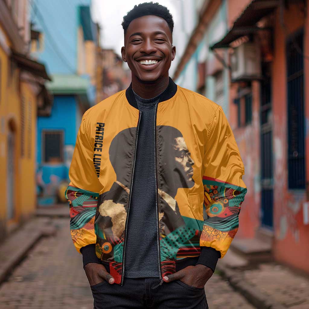 Patrice Lumumba Bomber Jacket with Profile Portrait and Bold Africa Will Rise Statement - Wonder Print Shop