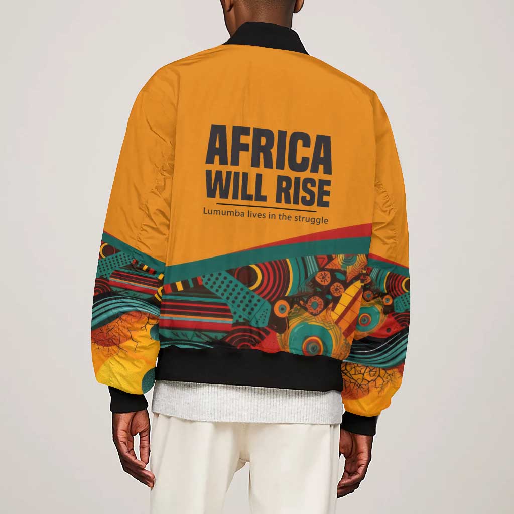 Patrice Lumumba Bomber Jacket with Profile Portrait and Bold Africa Will Rise Statement - Wonder Print Shop