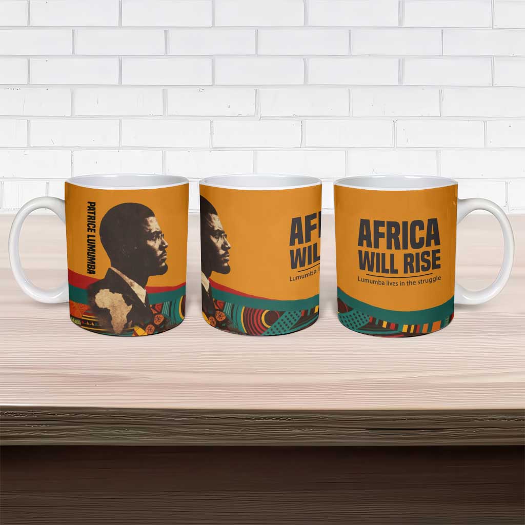 Patrice Lumumba Ceramic Mug with Profile Portrait and Bold Africa Will Rise Statement - Wonder Print Shop
