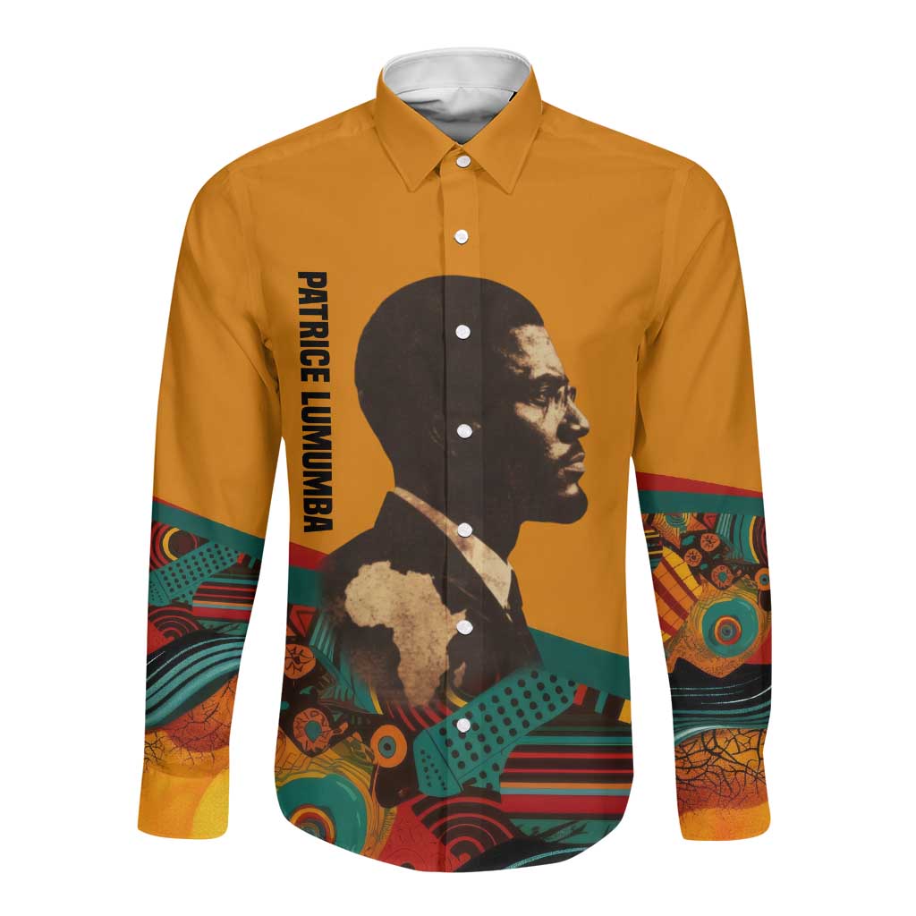 Patrice Lumumba Long Sleeve Button Shirt with Profile Portrait and Bold Africa Will Rise Statement - Wonder Print Shop