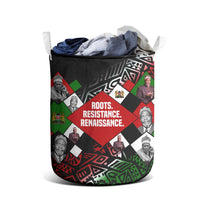 Jomo Kenyatta Laundry Basket with Roots Resistance Renaissance and Kenyan Patchwork Pattern Tribute - Wonder Print Shop