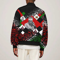 Jomo Kenyatta Bomber Jacket with Roots Resistance Renaissance and Kenyan Patchwork Pattern Tribute - Wonder Print Shop