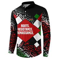 Jomo Kenyatta Button Sweatshirt with Roots Resistance Renaissance and Kenyan Patchwork Pattern Tribute