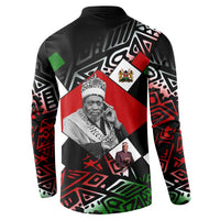 Jomo Kenyatta Button Sweatshirt with Roots Resistance Renaissance and Kenyan Patchwork Pattern Tribute