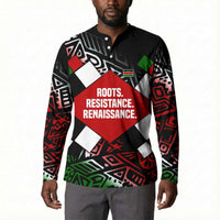 Jomo Kenyatta Button Sweatshirt with Roots Resistance Renaissance and Kenyan Patchwork Pattern Tribute