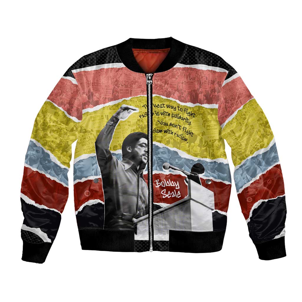 Bobby Seale Bomber Jacket Torn Paper Collage Design Solidarity Quote Powerful Speech Artwork Civil Rights - Wonder Print Shop
