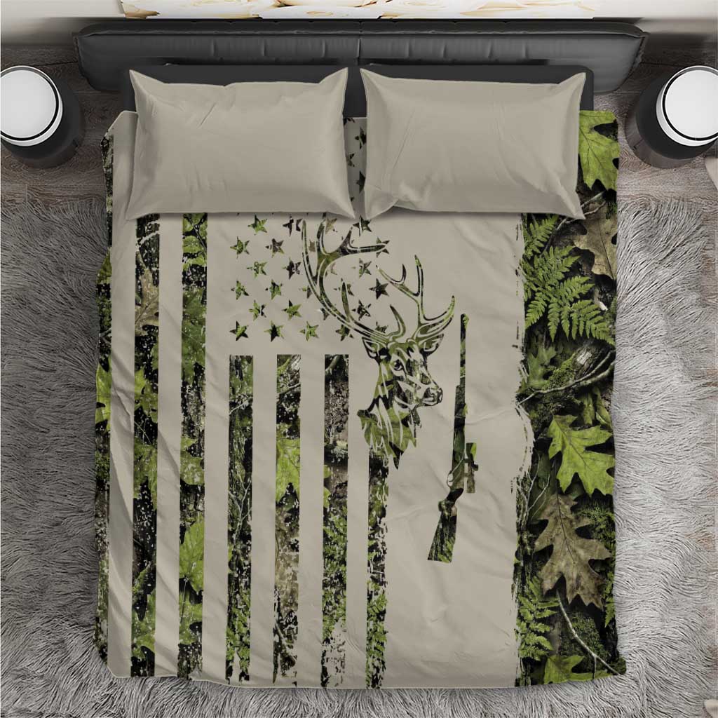 Deer Skull Camouflage Bedding Set American Hunting Culture in Forest Green and Earth Tones