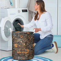 Deer Hunting Skull Laundry Basket Autumn Leaves Rustic Brown and Orange Tones