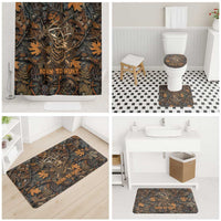 Deer Hunting Skull Bathroom Set Autumn Leaves Rustic Brown and Orange Tones