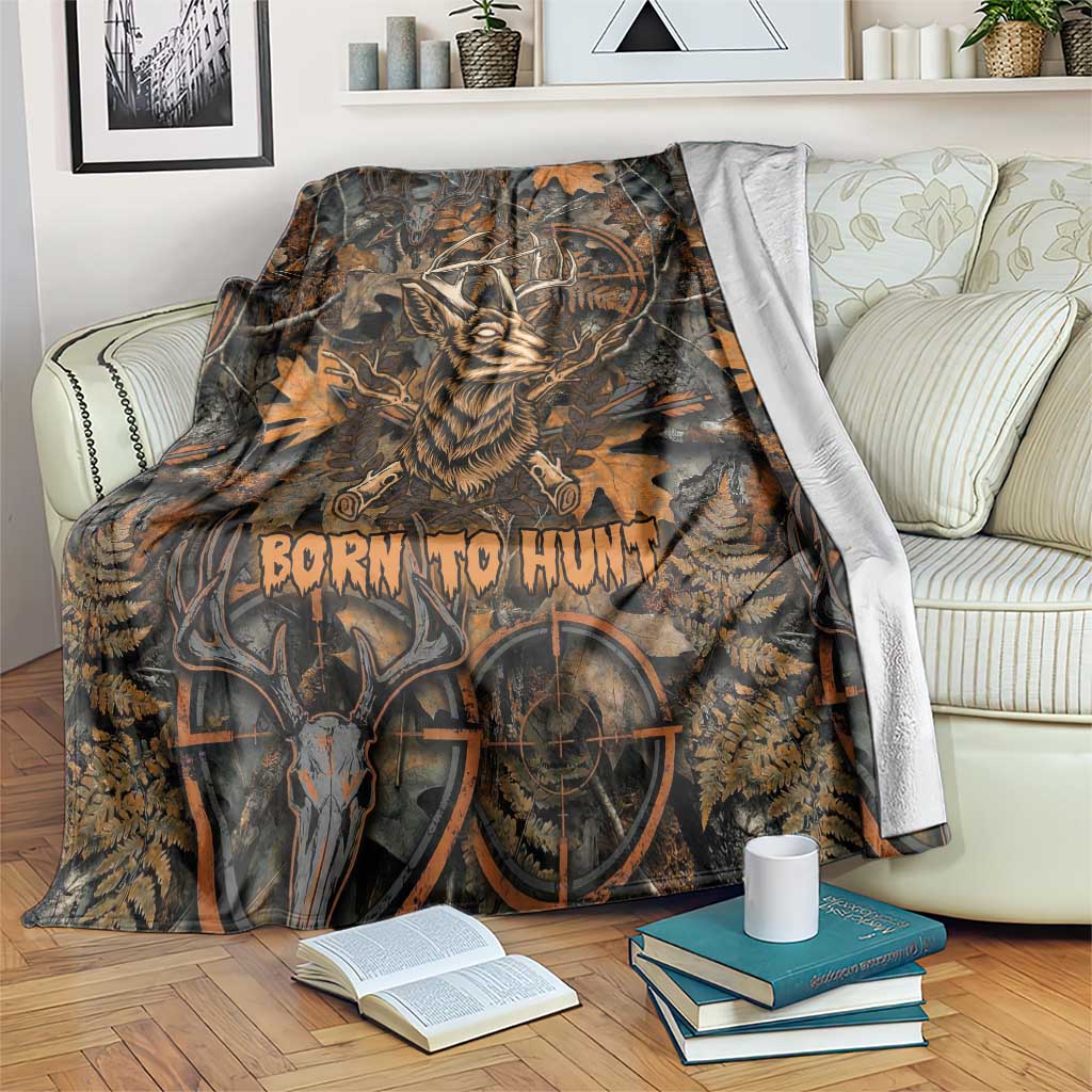 Deer Hunting Skull Blanket Autumn Leaves Rustic Brown and Orange Tones