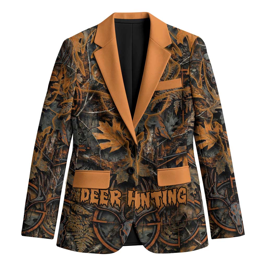 Deer Hunting Skull Blazer Autumn Leaves Rustic Brown and Orange Tones