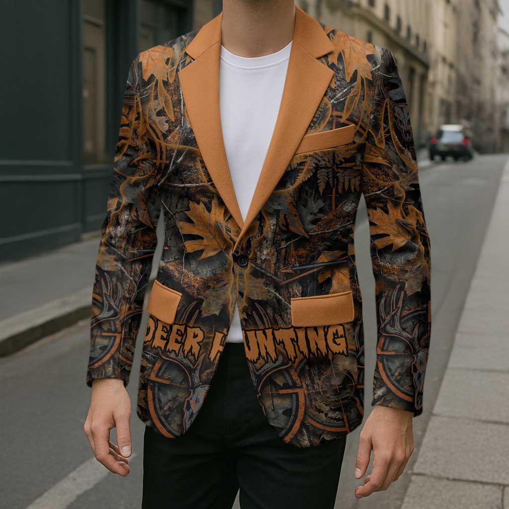 Deer Hunting Skull Blazer Autumn Leaves Rustic Brown and Orange Tones