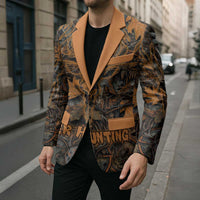 Deer Hunting Skull Blazer Autumn Leaves Rustic Brown and Orange Tones