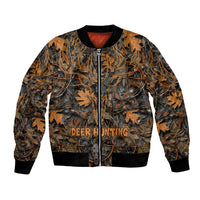 Deer Hunting Skull Bomber Jacket Autumn Leaves Rustic Brown and Orange Tones