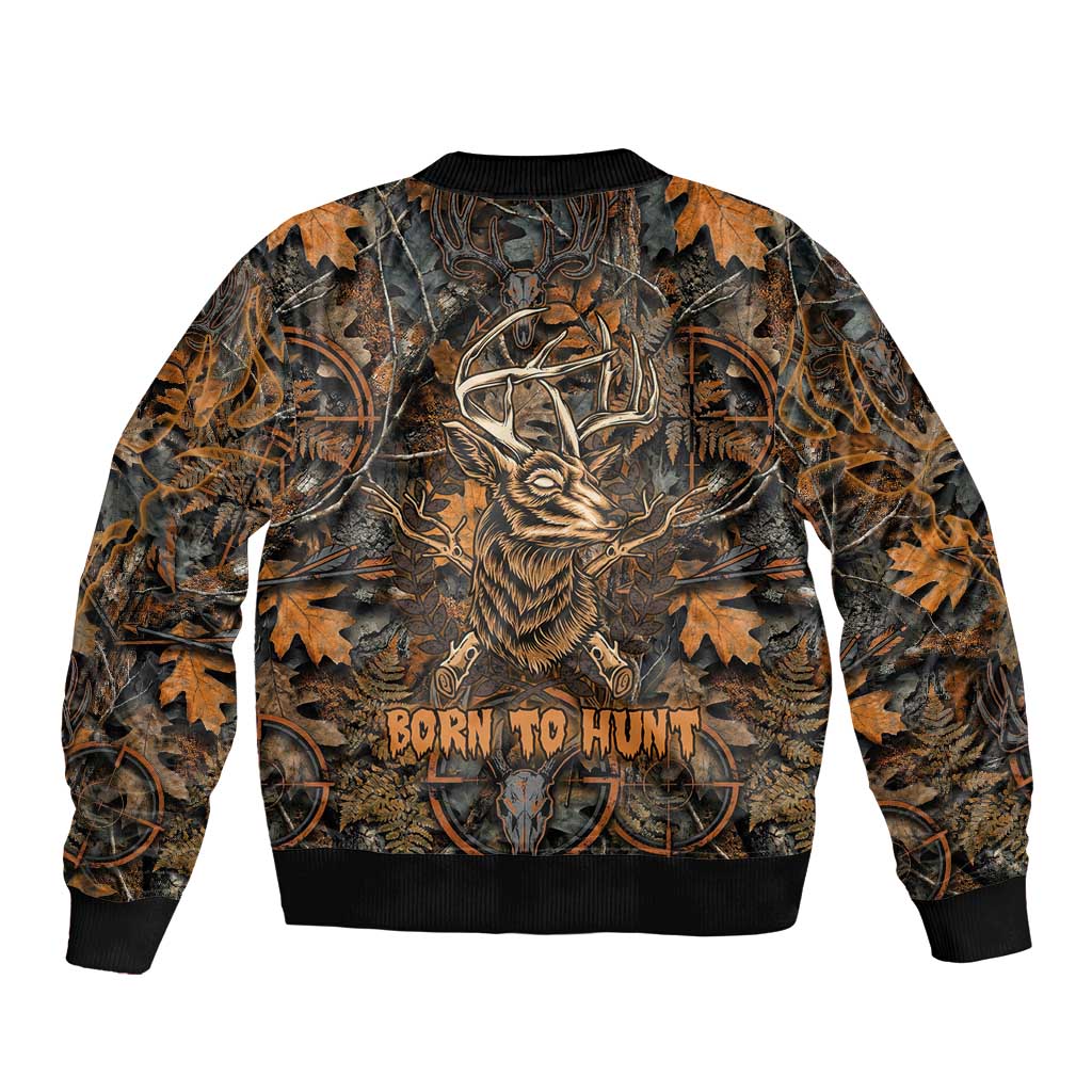 Deer Hunting Skull Bomber Jacket Autumn Leaves Rustic Brown and Orange Tones