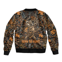 Deer Hunting Skull Bomber Jacket Autumn Leaves Rustic Brown and Orange Tones