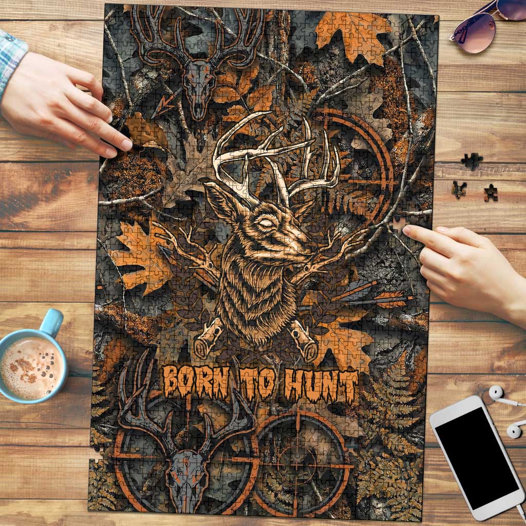 Deer Hunting Skull Puzzle Autumn Leaves Rustic Brown and Orange Tones