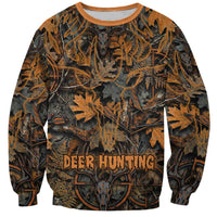Deer Hunting Skull Sweatshirt Autumn Leaves Rustic Brown and Orange Tones