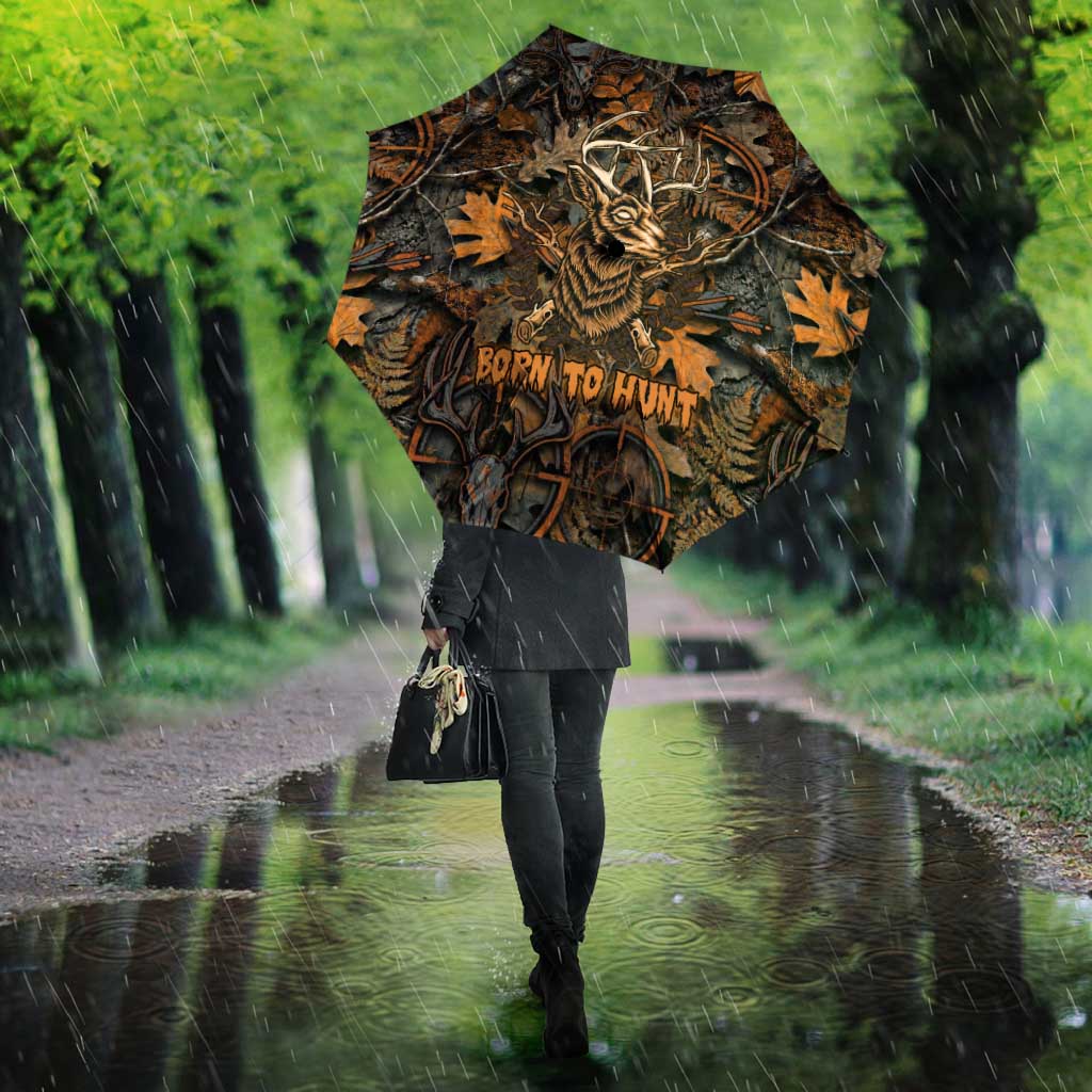 Deer Hunting Skull Umbrella Autumn Leaves Rustic Brown and Orange Tones