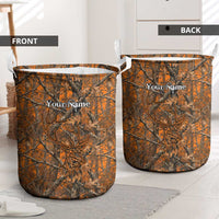 Personalized Deer Hunter Laundry Basket Antler Outline and Autumn Camouflage Hunting