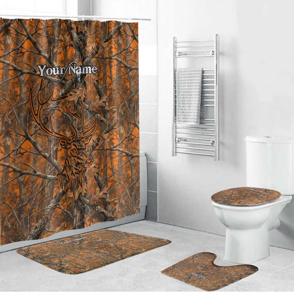 Personalized Deer Hunter Bathroom Set Antler Outline and Autumn Camouflage Hunting