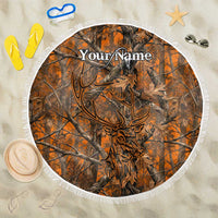 Personalized Deer Hunter Beach Blanket Antler Outline and Autumn Camouflage Hunting