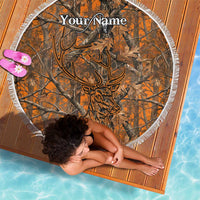 Personalized Deer Hunter Beach Blanket Antler Outline and Autumn Camouflage Hunting