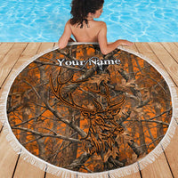 Personalized Deer Hunter Beach Blanket Antler Outline and Autumn Camouflage Hunting