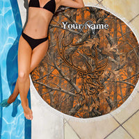 Personalized Deer Hunter Beach Blanket Antler Outline and Autumn Camouflage Hunting