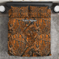 Personalized Deer Hunter Bedding Set Antler Outline and Autumn Camouflage Hunting