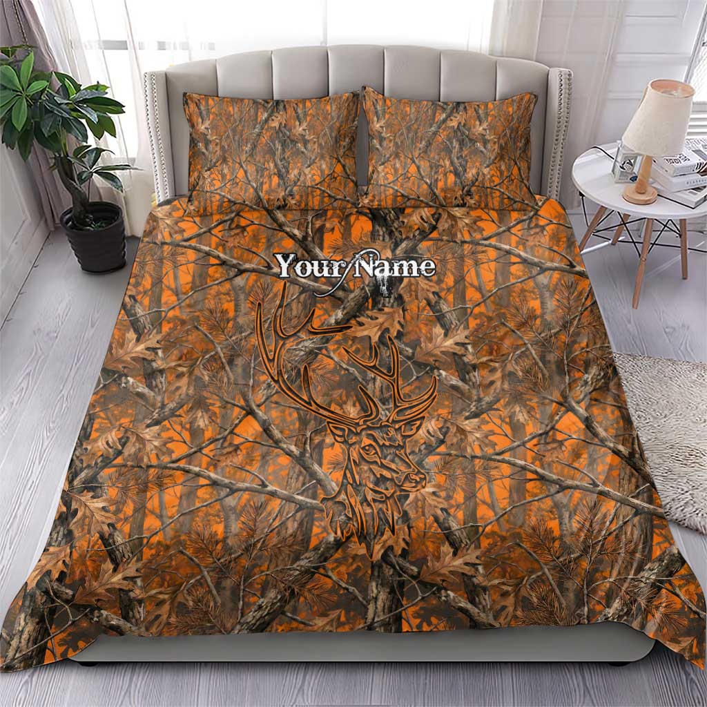 Personalized Deer Hunter Bedding Set Antler Outline and Autumn Camouflage Hunting