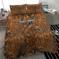 Personalized Deer Hunter Bedding Set Antler Outline and Autumn Camouflage Hunting