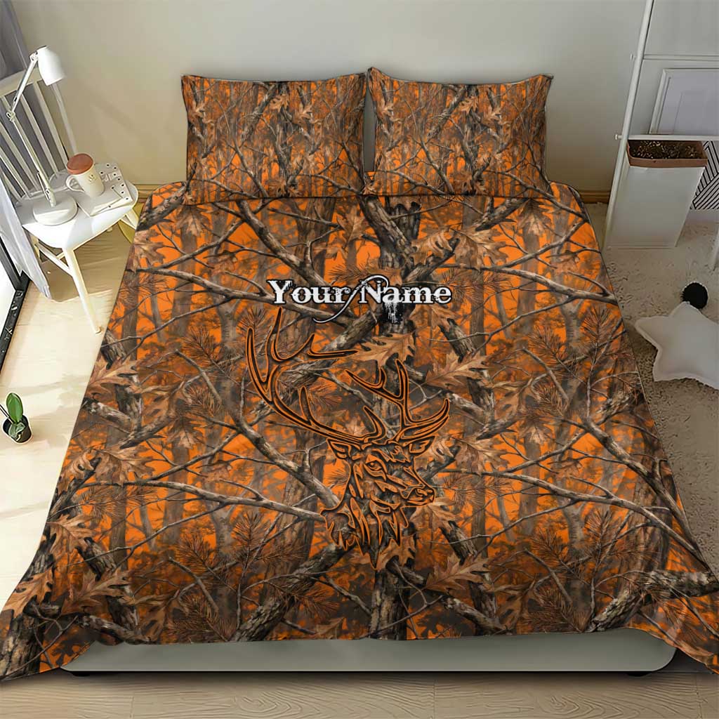 Personalized Deer Hunter Bedding Set Antler Outline and Autumn Camouflage Hunting