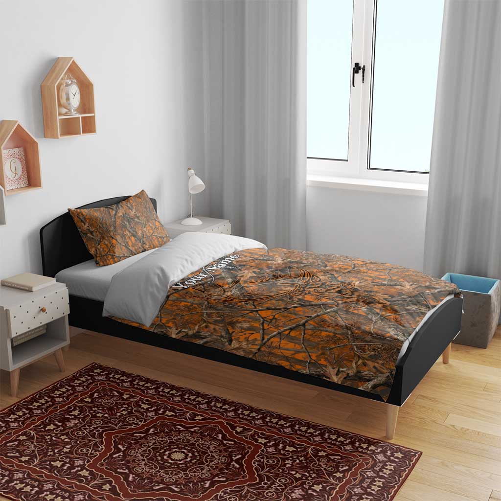 Personalized Deer Hunter Bedding Set Antler Outline and Autumn Camouflage Hunting
