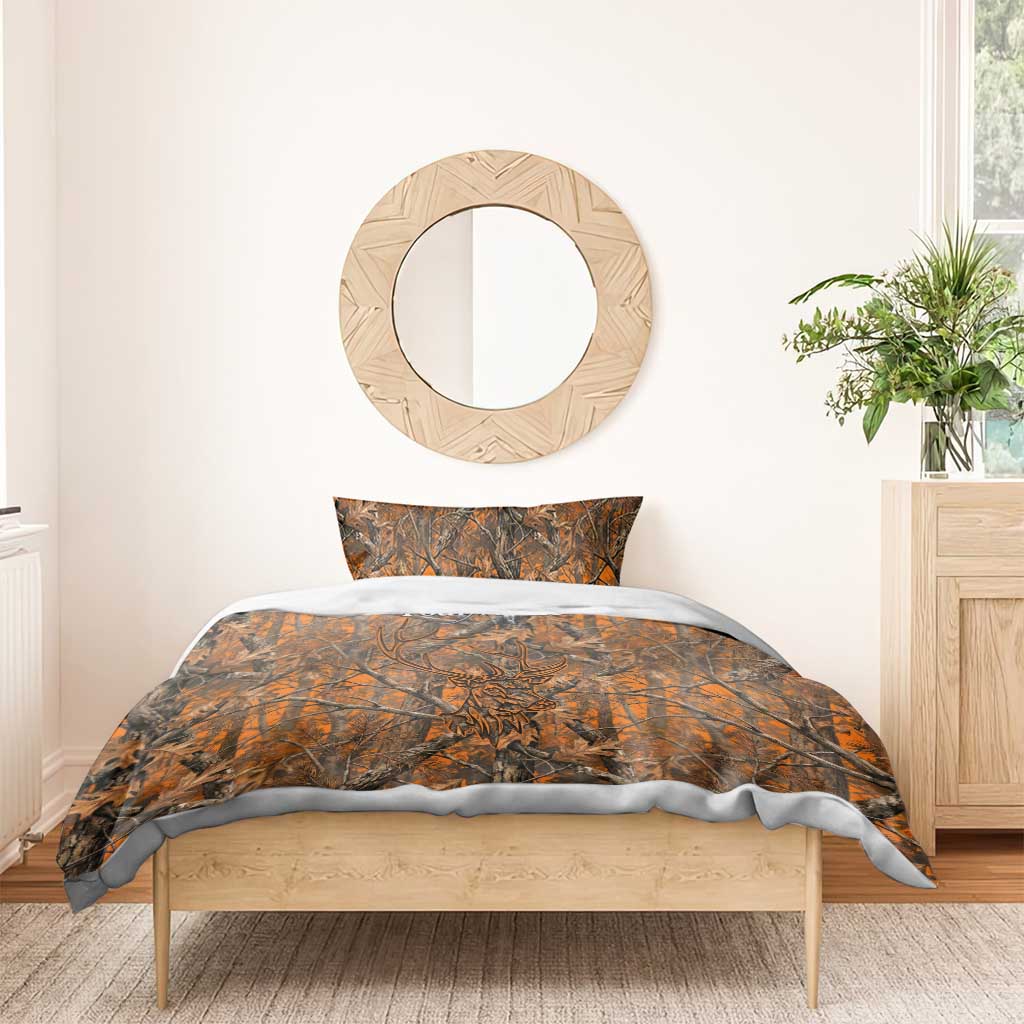 Personalized Deer Hunter Bedding Set Antler Outline and Autumn Camouflage Hunting
