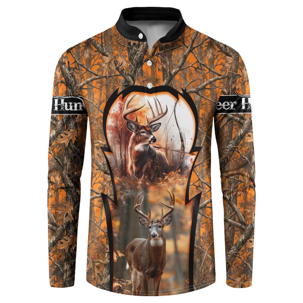 Personalized Deer Hunter Button Sweatshirt Antler Outline and Autumn Camouflage Hunting