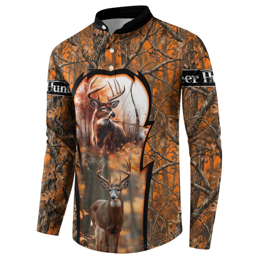 Personalized Deer Hunter Button Sweatshirt Antler Outline and Autumn Camouflage Hunting