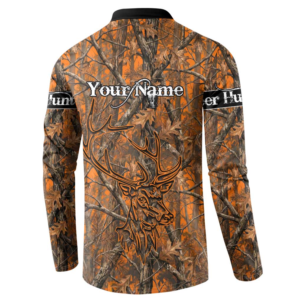 Personalized Deer Hunter Button Sweatshirt Antler Outline and Autumn Camouflage Hunting