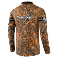 Personalized Deer Hunter Button Sweatshirt Antler Outline and Autumn Camouflage Hunting