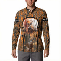 Personalized Deer Hunter Button Sweatshirt Antler Outline and Autumn Camouflage Hunting