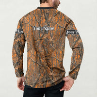 Personalized Deer Hunter Button Sweatshirt Antler Outline and Autumn Camouflage Hunting