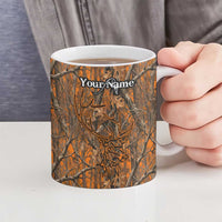 Personalized Deer Hunter Ceramic Mug Antler Outline and Autumn Camouflage Hunting