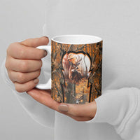 Personalized Deer Hunter Ceramic Mug Antler Outline and Autumn Camouflage Hunting
