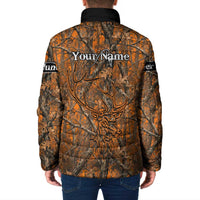 Personalized Deer Hunter Padded Jacket Antler Outline and Autumn Camouflage Hunting