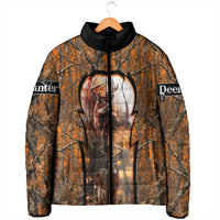 Personalized Deer Hunter Padded Jacket Antler Outline and Autumn Camouflage Hunting
