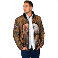 Personalized Deer Hunter Padded Jacket Antler Outline and Autumn Camouflage Hunting
