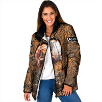 Personalized Deer Hunter Padded Jacket Antler Outline and Autumn Camouflage Hunting